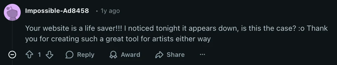 Reddit user Impossible-Ad8458: Your website is a life saver!!!