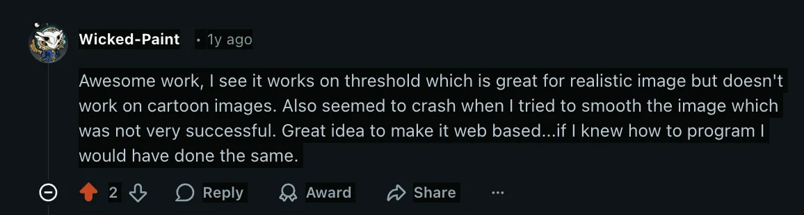 Reddit user Wicked-Paint: Awesome work, great idea to make it web based